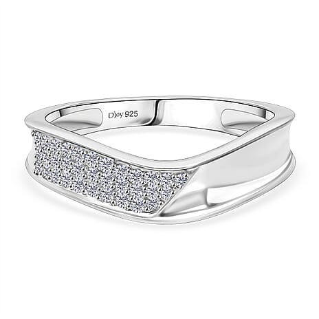 Djoy - White Diamond Band Ring in Rhodium Overlay Sterling Silver