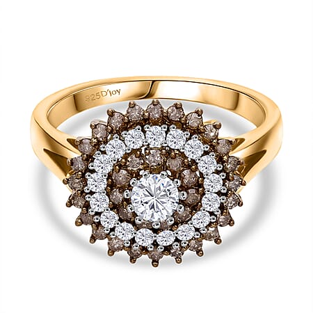 Djoy - White Diamond and Champagne Diamond Cluster Ring in Vermeil Yellow Gold Plated Sterling Silver 1.00 Ct. Djoy - White Diamond and Champagne Diamond Cluster Ring in Vermeil Yellow Gold Plated Sterling Silver 1.00 Ct.
