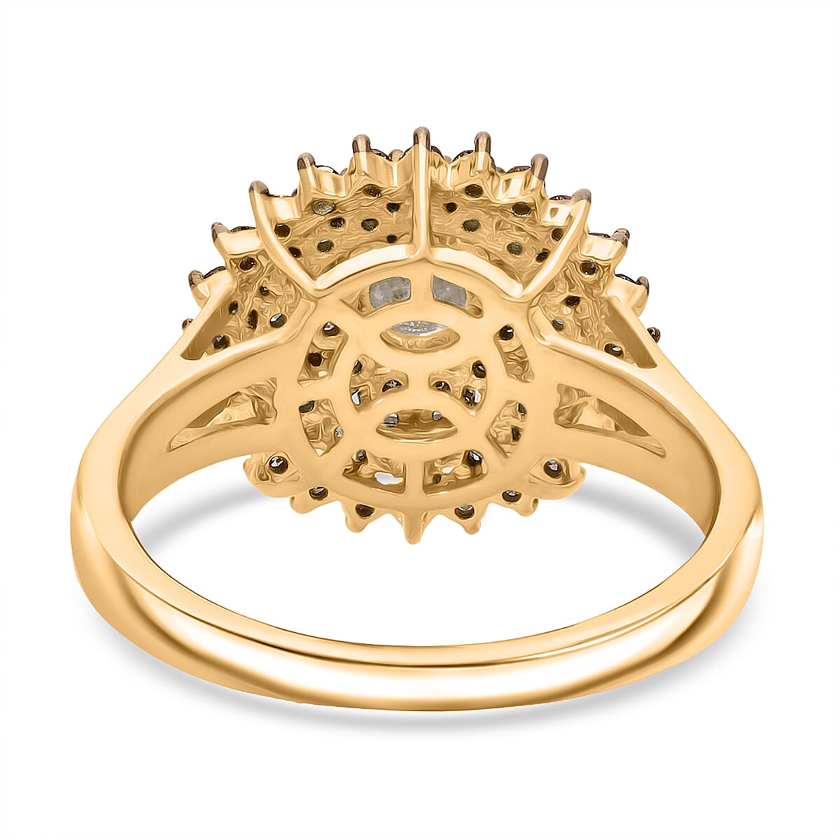 D'joy - White Diamond & Champagne Diamond Ring in Vermeil Yellow Gold Plated Sterling Silver 1.00 Ct.