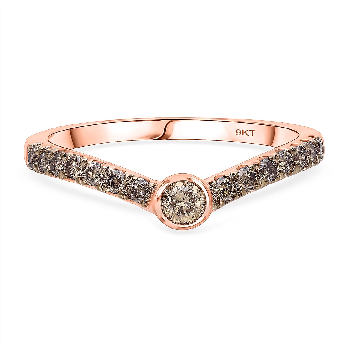 9K Rose Gold Champagne Diamond Chevron Ring