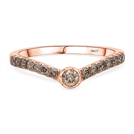 9K Rose Gold Champagne Diamond Chevron Ring