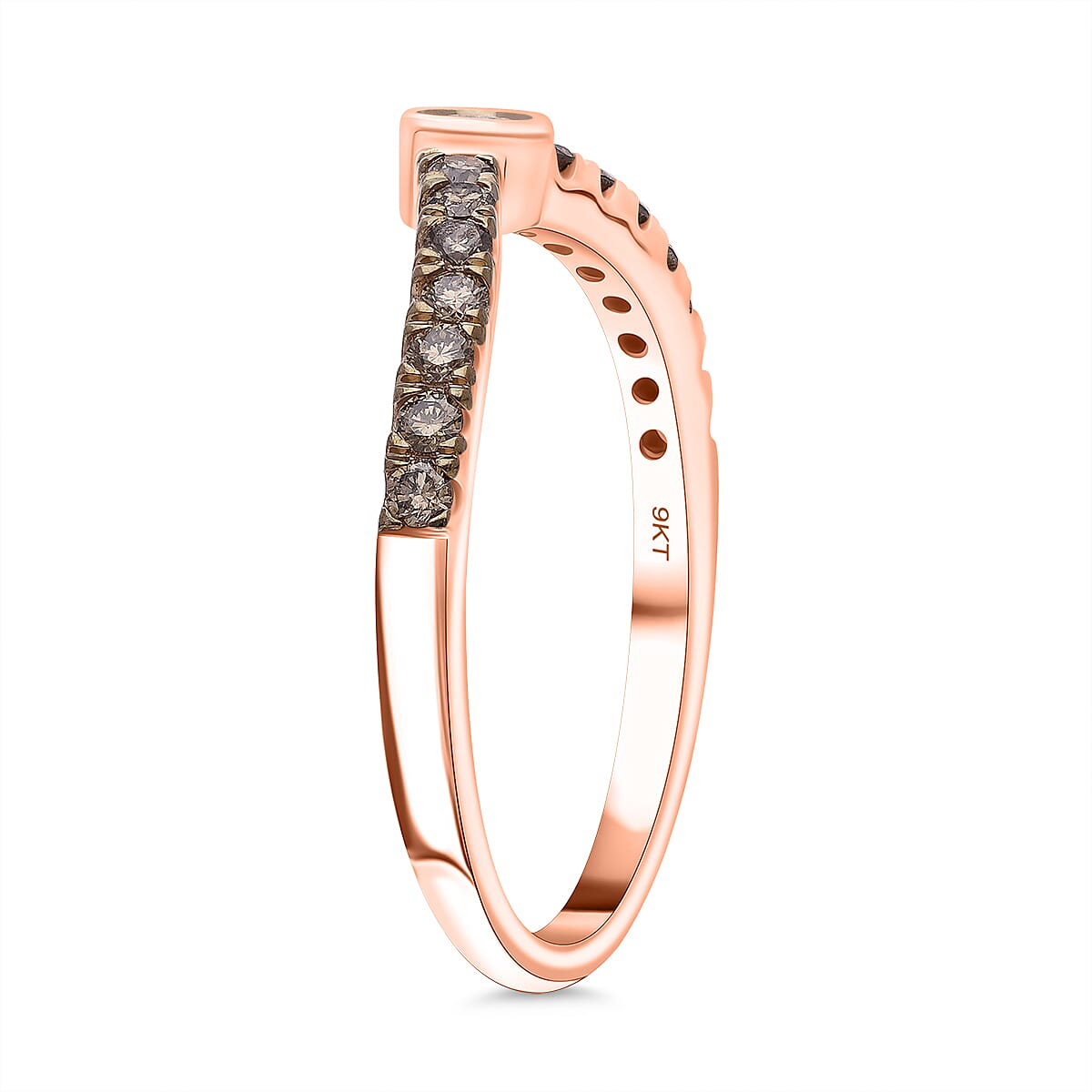 9K Rose Gold Champagne Diamond Chevron Ring
