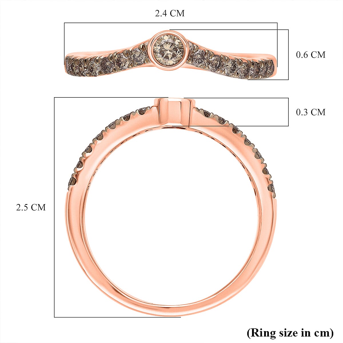9K Rose Gold Champagne Diamond Chevron Ring