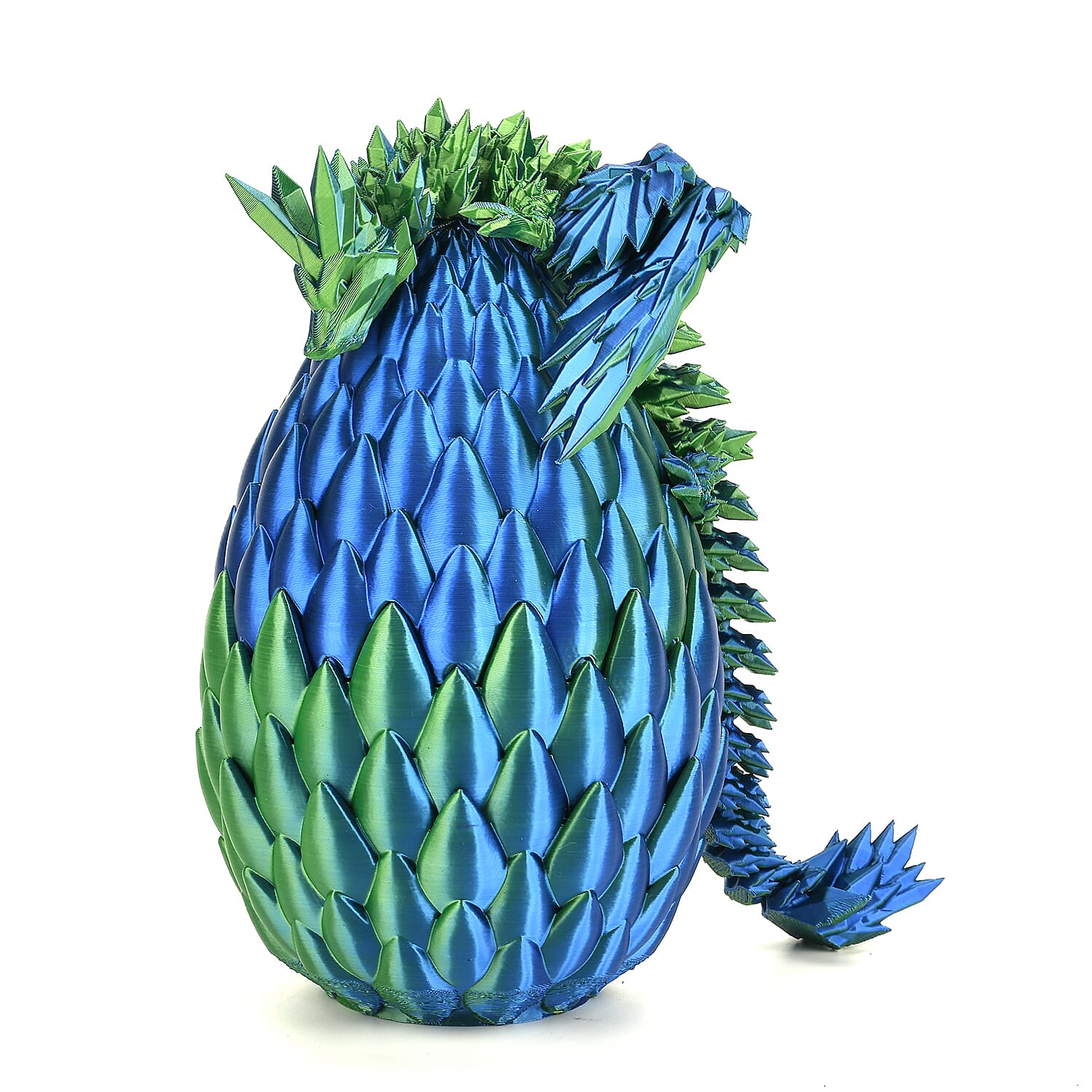 3D Printed Dragon Egg with Hidden Dragon (16x10.2cm) - Green - Blue