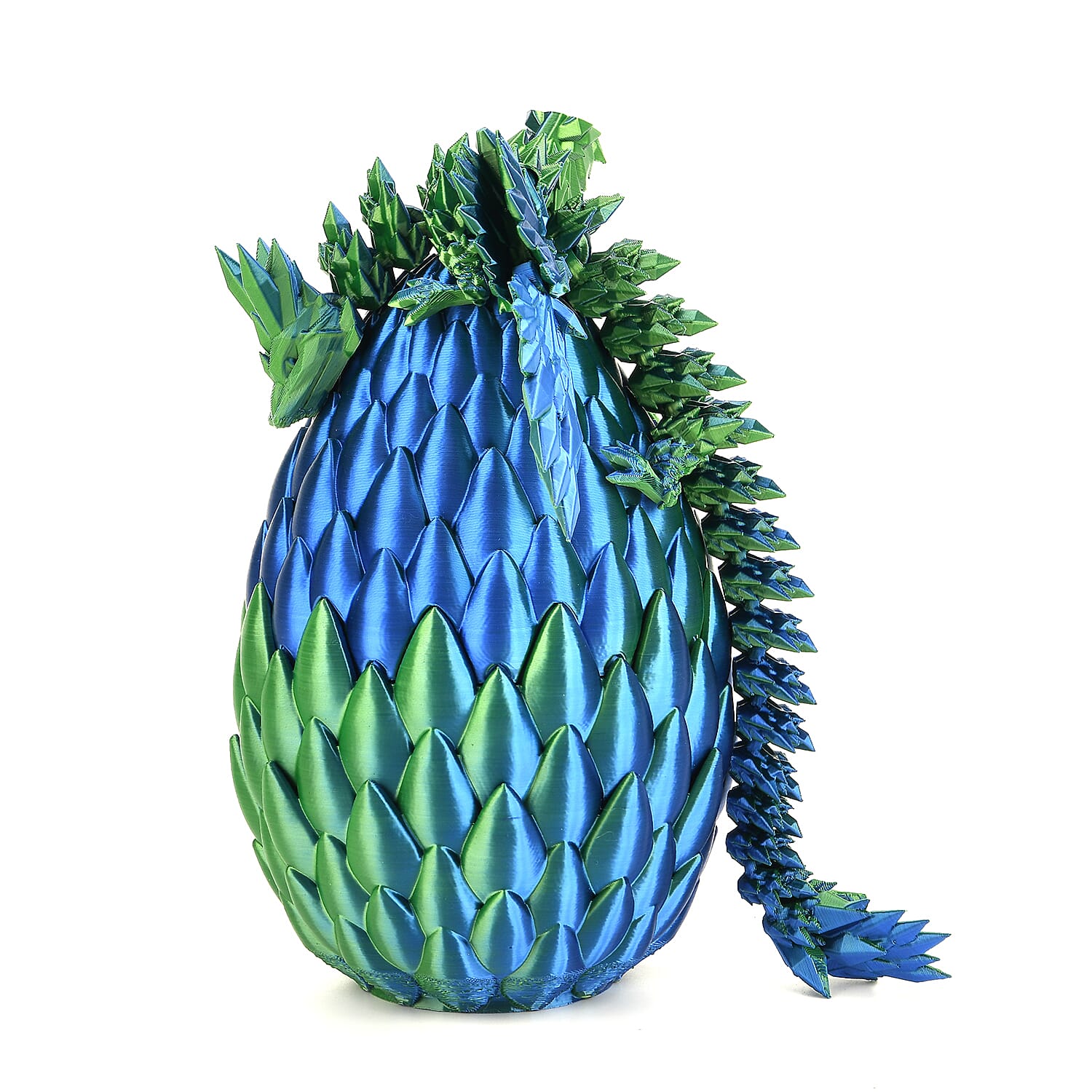 3D Printed Dragon Egg with Hidden Dragon (16x10.2cm) - Green - Blue