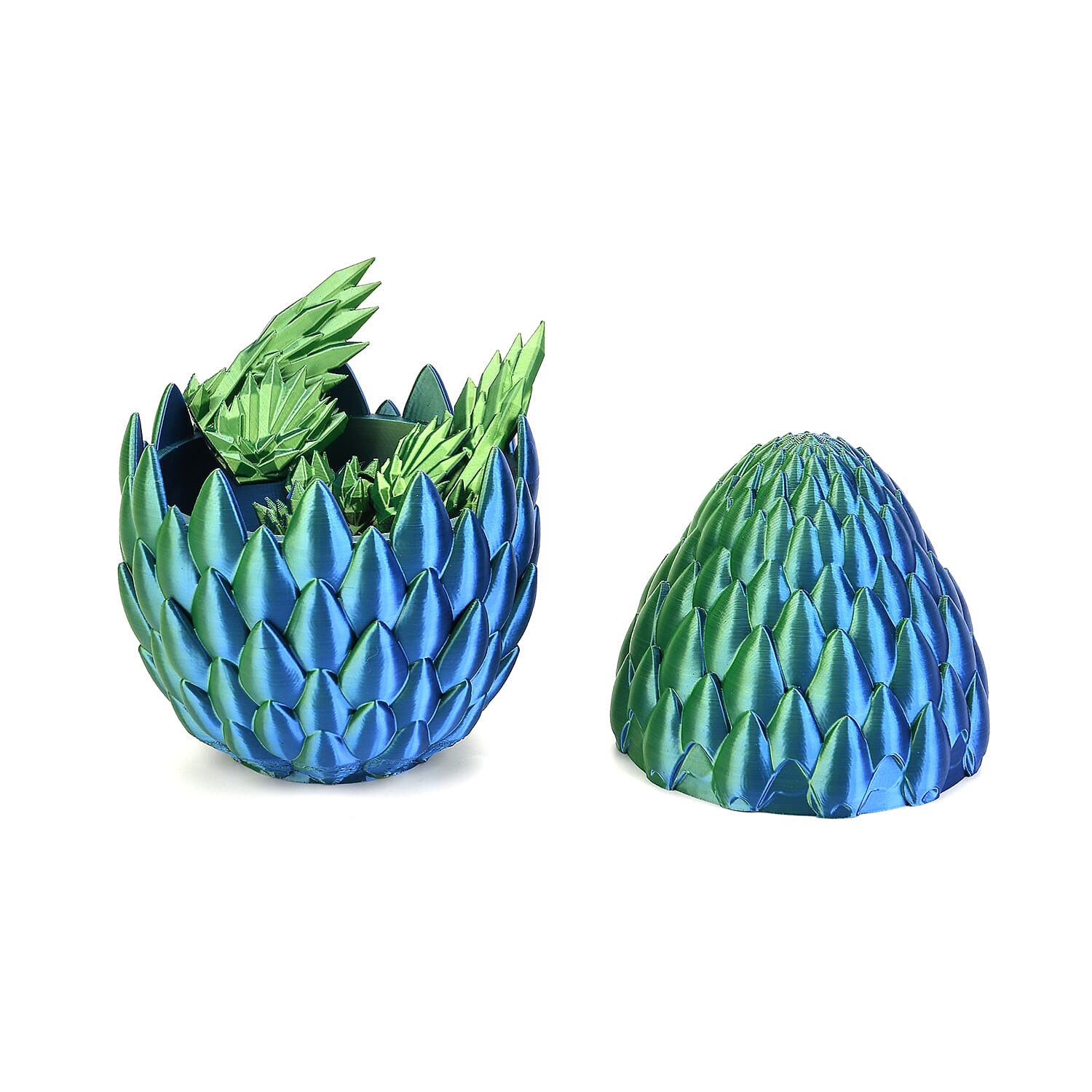 3D Printed Dragon Egg with Hidden Dragon (16x10.2cm) - Green - Blue