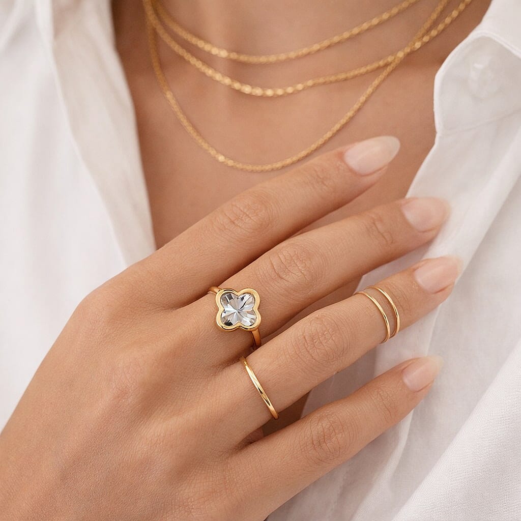 Closeout Deal - 9K Yellow & White Gold Quatrefoil Ring