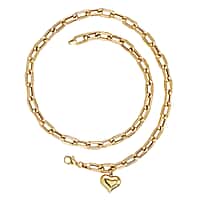 9K Yellow Gold Link Necklace with Heart Charm (Size - 20) with Lobster Clasp