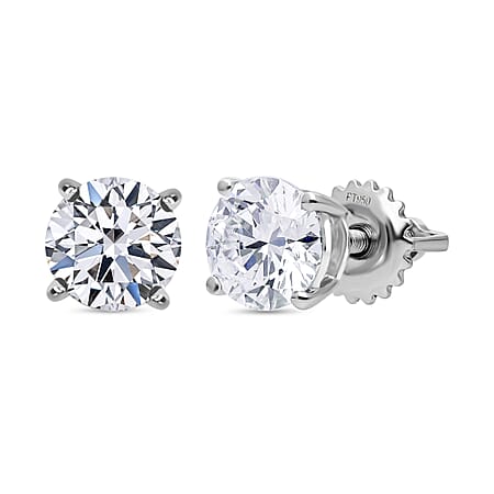 LUXURIANT 2 Ct. Lab Grown Diamond Solitaire Stud Earrings in 950 Platinum, IGI Certified, D Colour