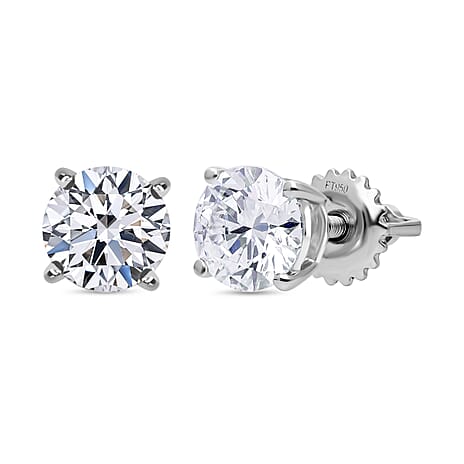 First Time Ever - 950 Platinum D Colour Internally Flawless Ideal Cut Lab Grown Diamond IGI Certified Stud Earring with Screw Back 2.00 Ct.