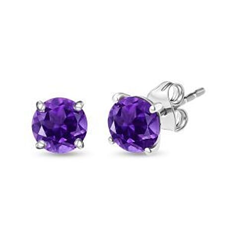 Natural Moroccan Amethyst Twilight Drops Stud Push Post Earring with Push Back in Rhodium Overlay Sterling Silver 2.61 Ct.