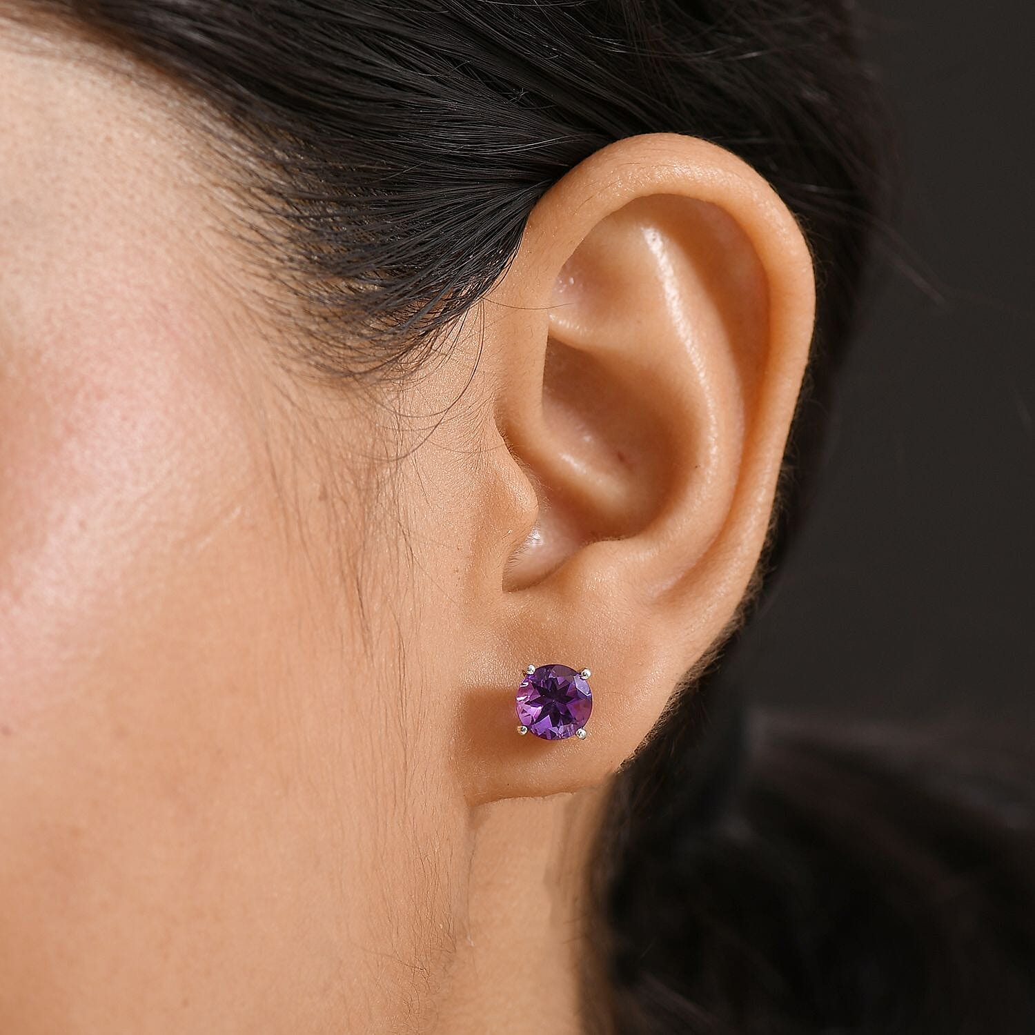 Natural Moroccan Amethyst Twilight Drops Stud Push Post Earring with Push Back in Rhodium Overlay Sterling Silver 2.61 Ct.