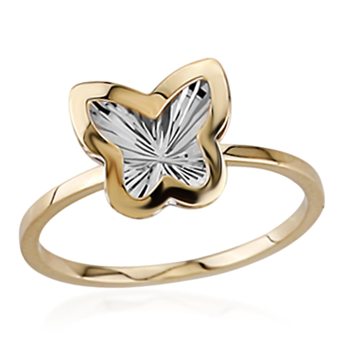 Designer Inspired Closeout Deal - 9K Yellow & White Gold Diamond Cut Butterfly Ring