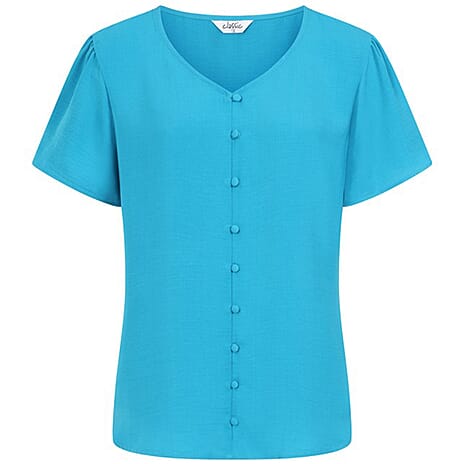 Classic Airflow Angel Sleeve V-Neck Blouse (Size 12) - Turquoise