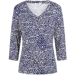 Classic Abstract Print V-Neck Top with 3-4 Sleeves (Size 12) - Navy - White