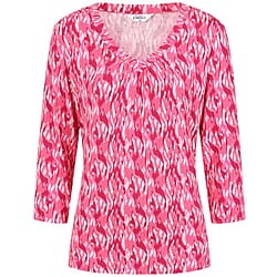 Classic Abstract Print V-Neck Top with 3-4 Sleeves (Size 12) - Navy - White