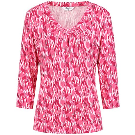 Classic Abstract Print V-Neck Top with 3-4 Sleeves (Size 18) - Pink