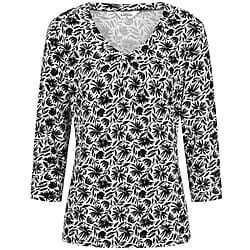 Classic Abstract Print V-Neck Top with 3-4 Sleeves (Size 12) - Navy - White