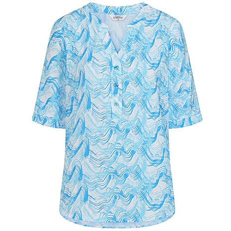 Classic Abstract Print 3 Button Blouse (Size 18) - Light Blue