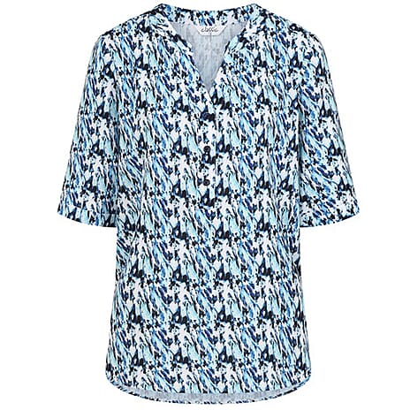 Classic Abstract Print 3 Button Blouse (Size 10) - Navy