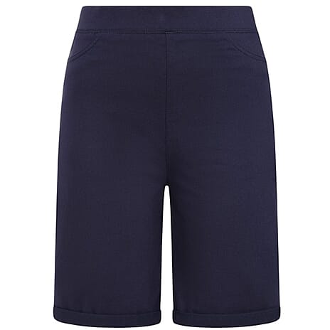 Classic Bengaline Turn Up Casual Mid-Thigh Shorts (Size 10) - Navy