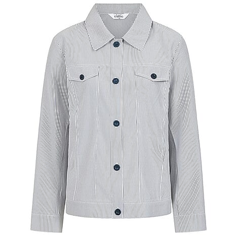 Classic Seersucker Button-Front Striped Jacket (Size 14) - Navy