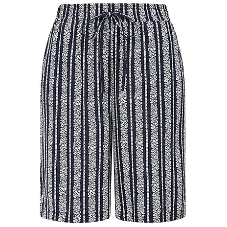 Classic Striped Spun Viscose Shorts with Drawstring Waist (Size 12) - Navy - White