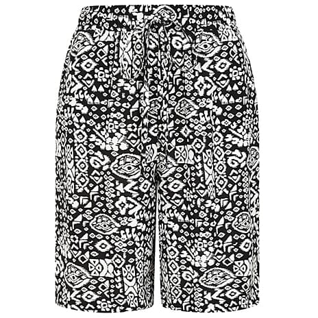 Classic Zig-Zag Print Spun Viscose Relaxed Fit Shorts with Drawstring (Size 14) - Black
