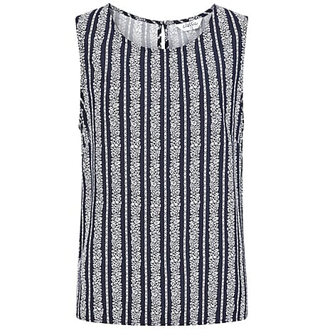 Classic Striped Spun Viscose Sleeveless Top with Keyhole Back (Size 14) - Navy