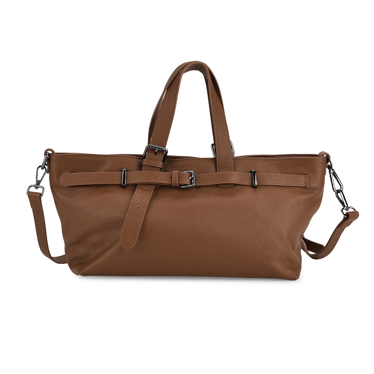 Vicenza 2025 Autumn-Winter Collection - Genuine Leather Belt-detail Crossbody Bag with Detachable Shoulder Strap - Brown