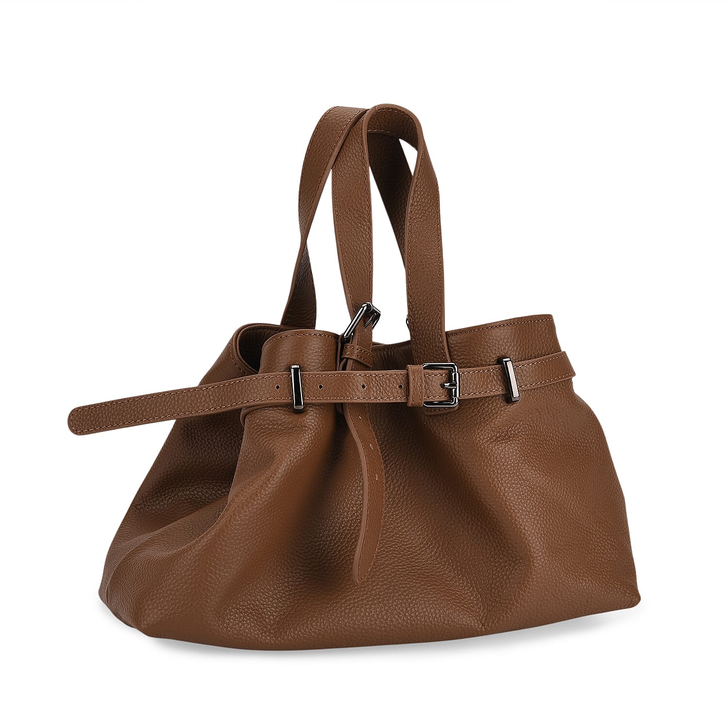 Vicenza 2025 Autumn-Winter Collection - Genuine Leather Belt-detail Crossbody Bag with Detachable Shoulder Strap - Brown