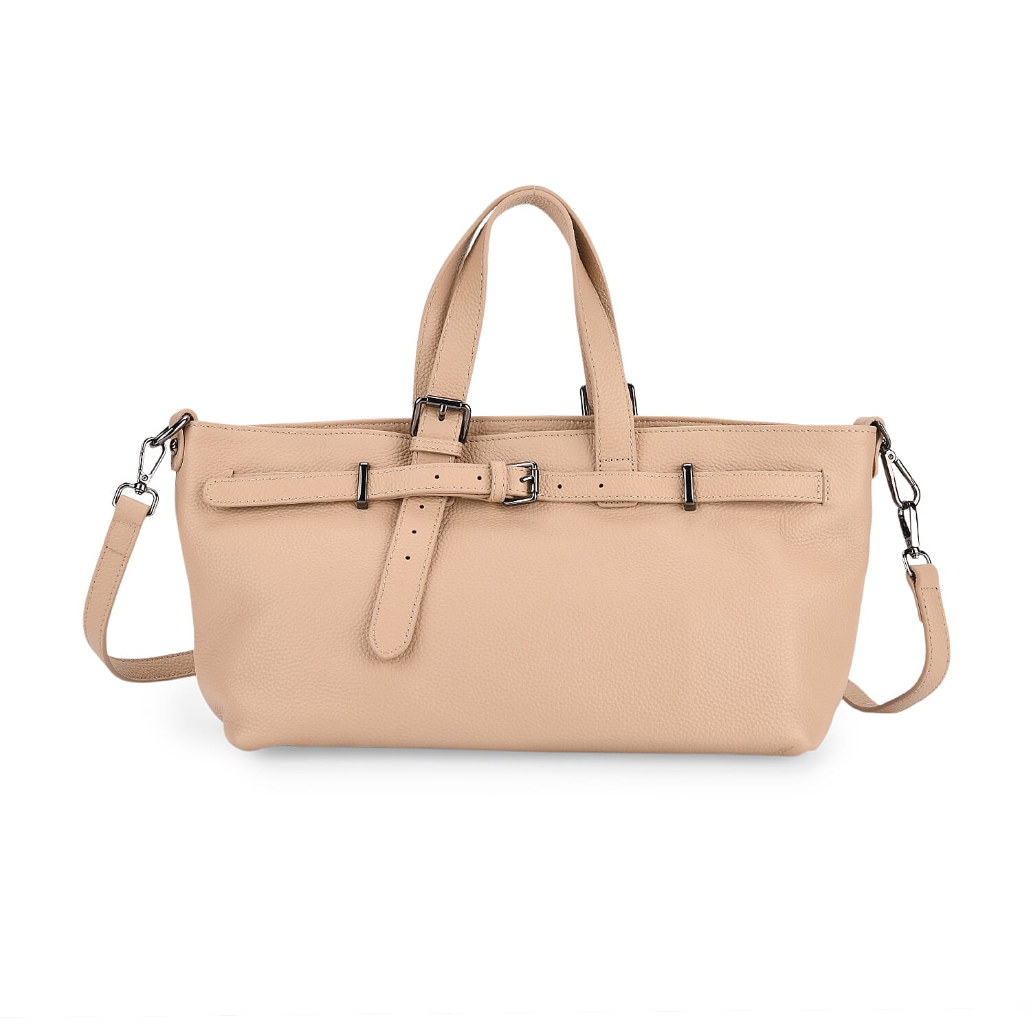 Vicenza 2025 Autumn-Winter Collection - Genuine Leather Belt-detail Crossbody Bag with Detachable Shoulder Strap - Oatmeal