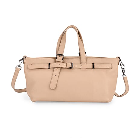 Vicenza 2025 Autumn-Winter Collection - Genuine Leather Belt-detail Crossbody Bag with Detachable Shoulder Strap - Oatmeal