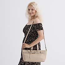 Vicenza 2025 Autumn-Winter Collection - Genuine Leather Belt-detail Crossbody Bag with Detachable Shoulder Strap - Oatmeal