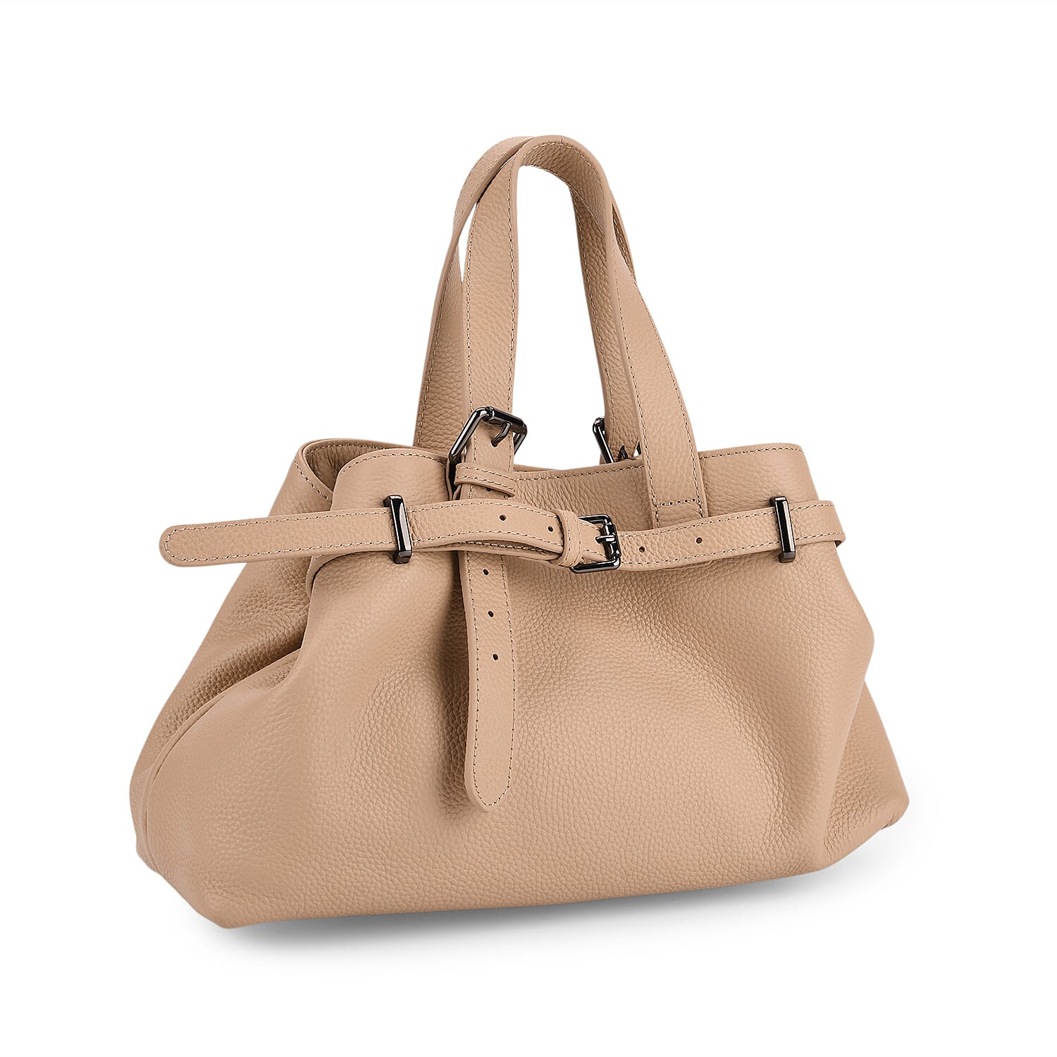 Vicenza 2025 Autumn-Winter Collection - Genuine Leather Belt-detail Crossbody Bag with Detachable Shoulder Strap - Oatmeal