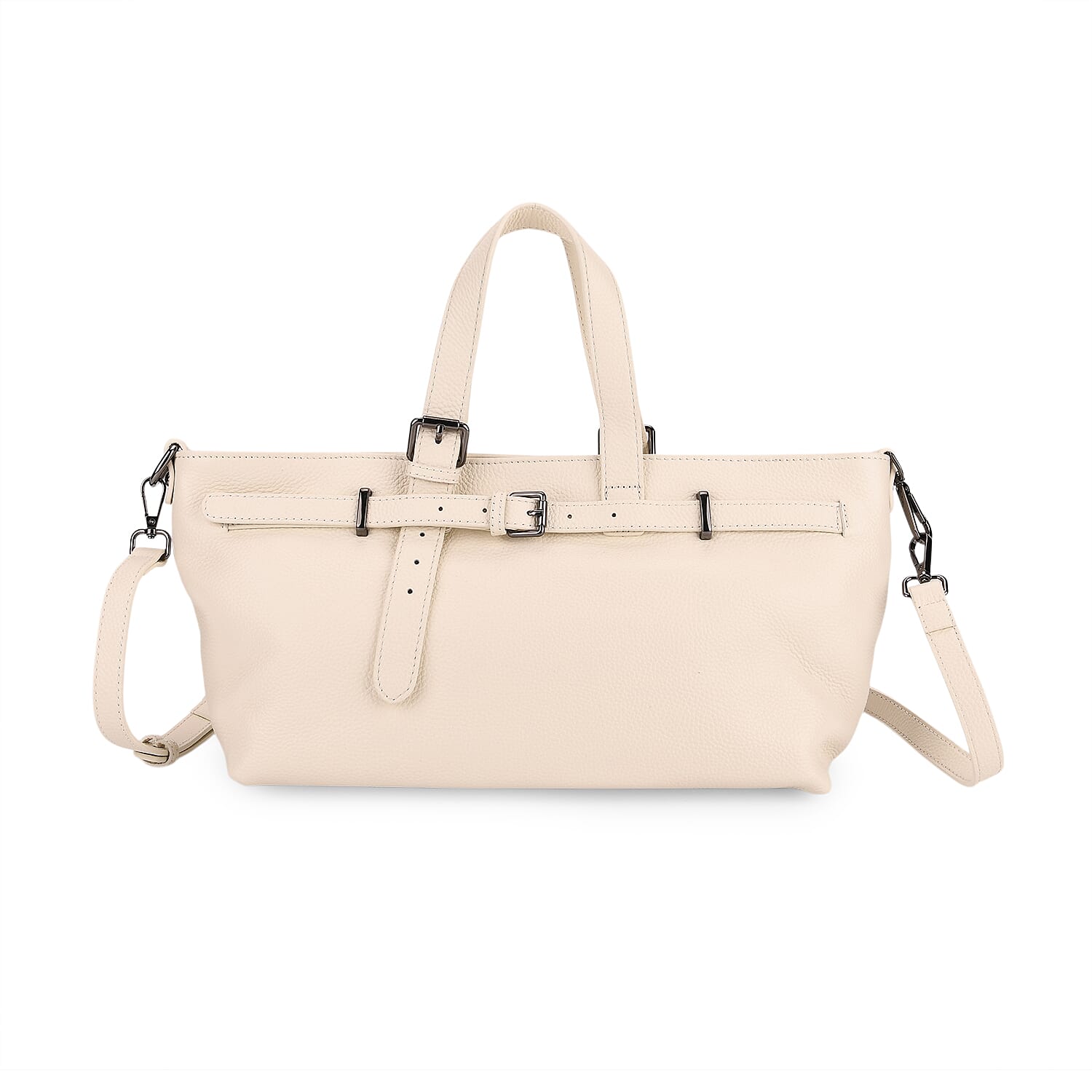 Vicenza 2025 Autumn-Winter Collection - Genuine Leather Belt-detail Crossbody Bag with Detachable Shoulder Strap - Cream