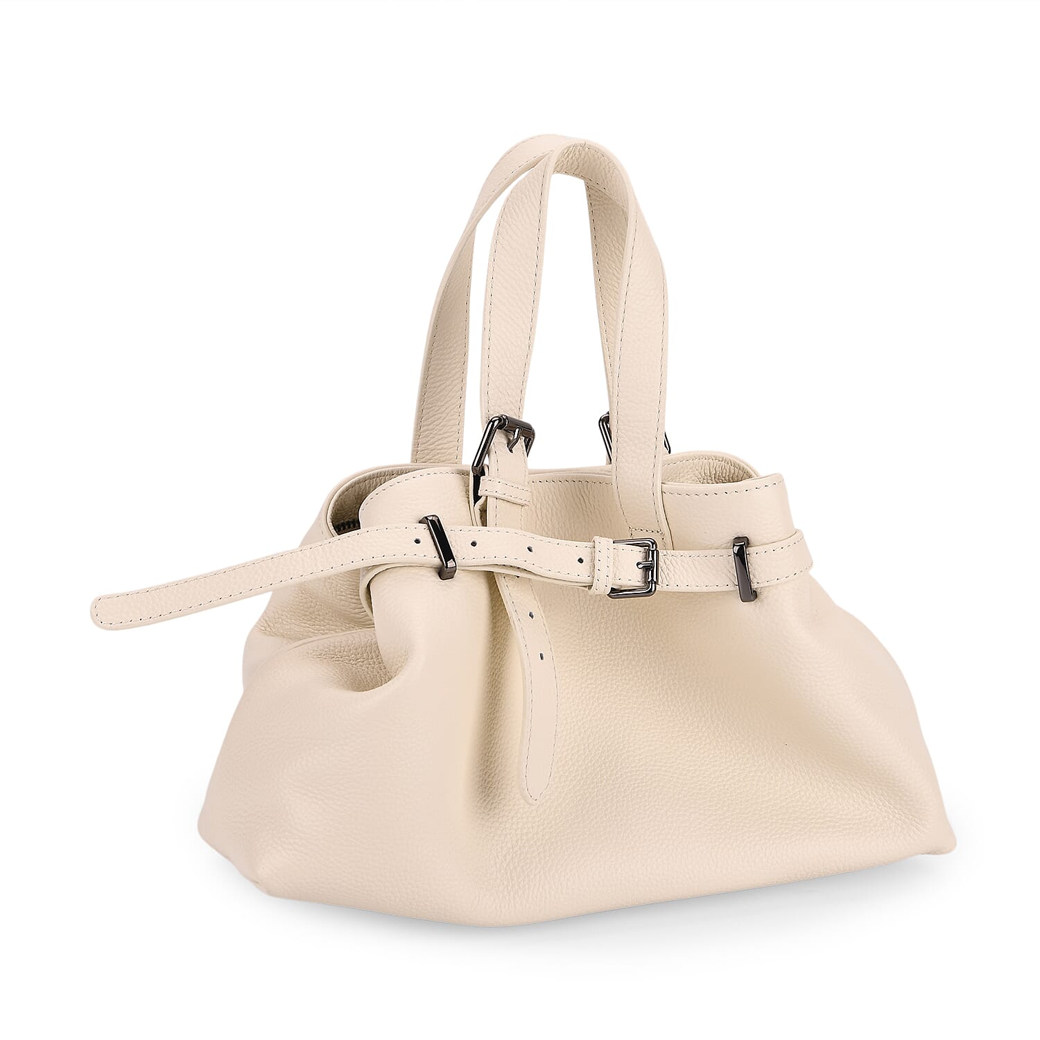 Vicenza 2025 Autumn-Winter Collection - Genuine Leather Belt-detail Crossbody Bag with Detachable Shoulder Strap - Cream