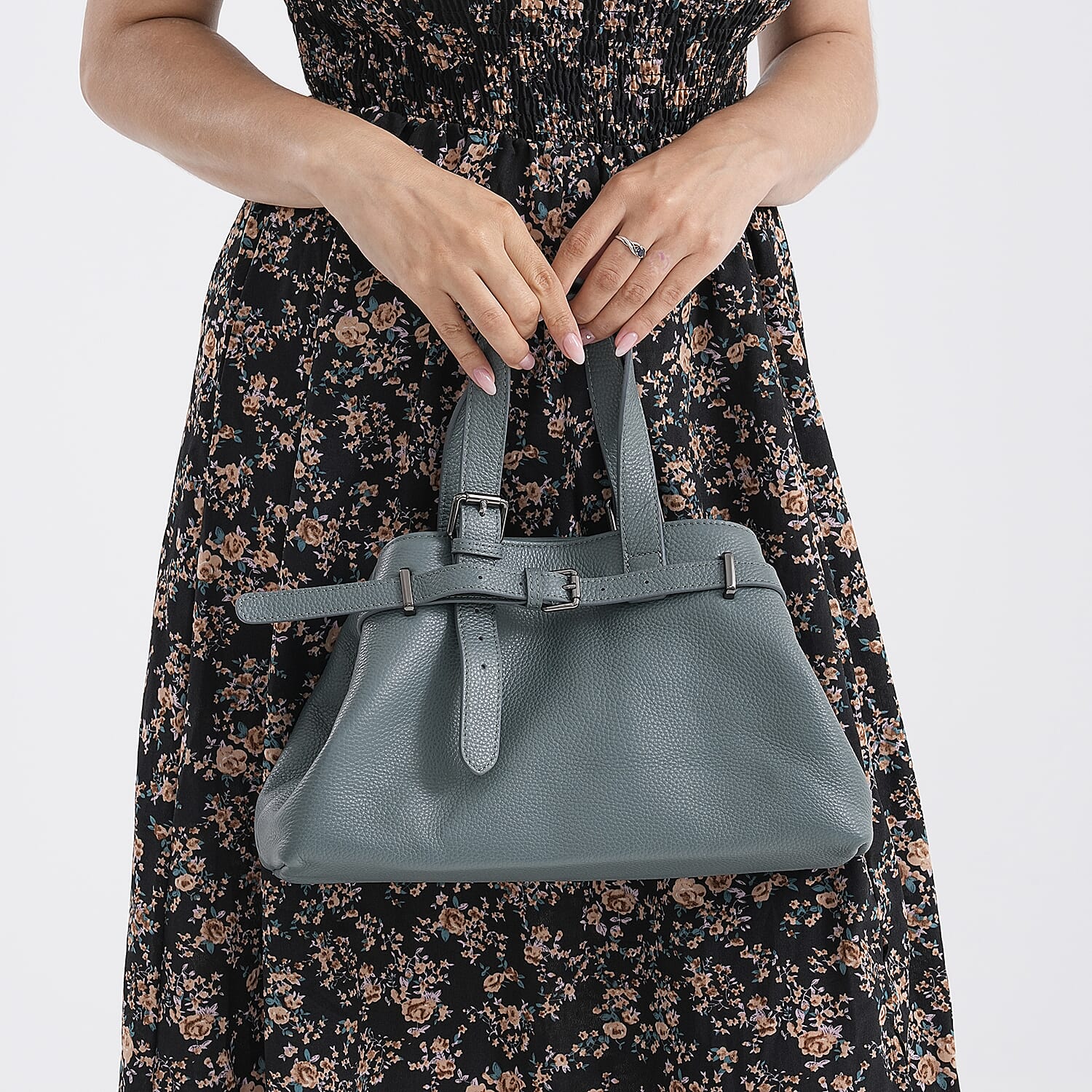 Vicenza 2025 Autumn-Winter Collection - Genuine Leather Belt-detail Crossbody Bag with Detachable Shoulder Strap - Cornflower