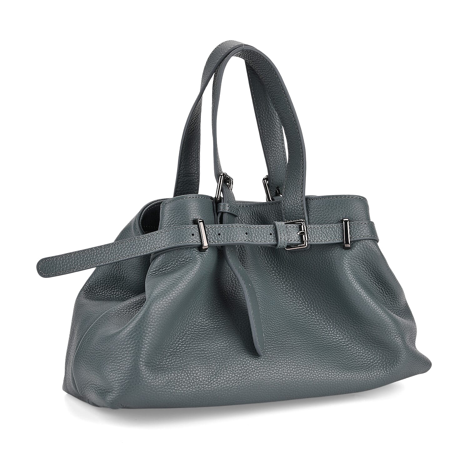 Vicenza 2025 Autumn-Winter Collection - Genuine Leather Belt-detail Crossbody Bag with Detachable Shoulder Strap - Cornflower