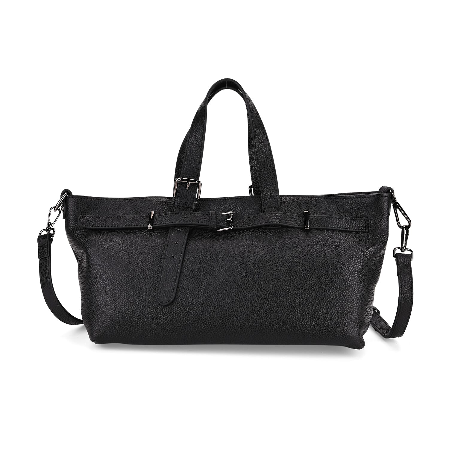 Vicenza 2025 Autumn-Winter Collection - Genuine Leather Belt-detail Crossbody Bag with Detachable Shoulder Strap - Black