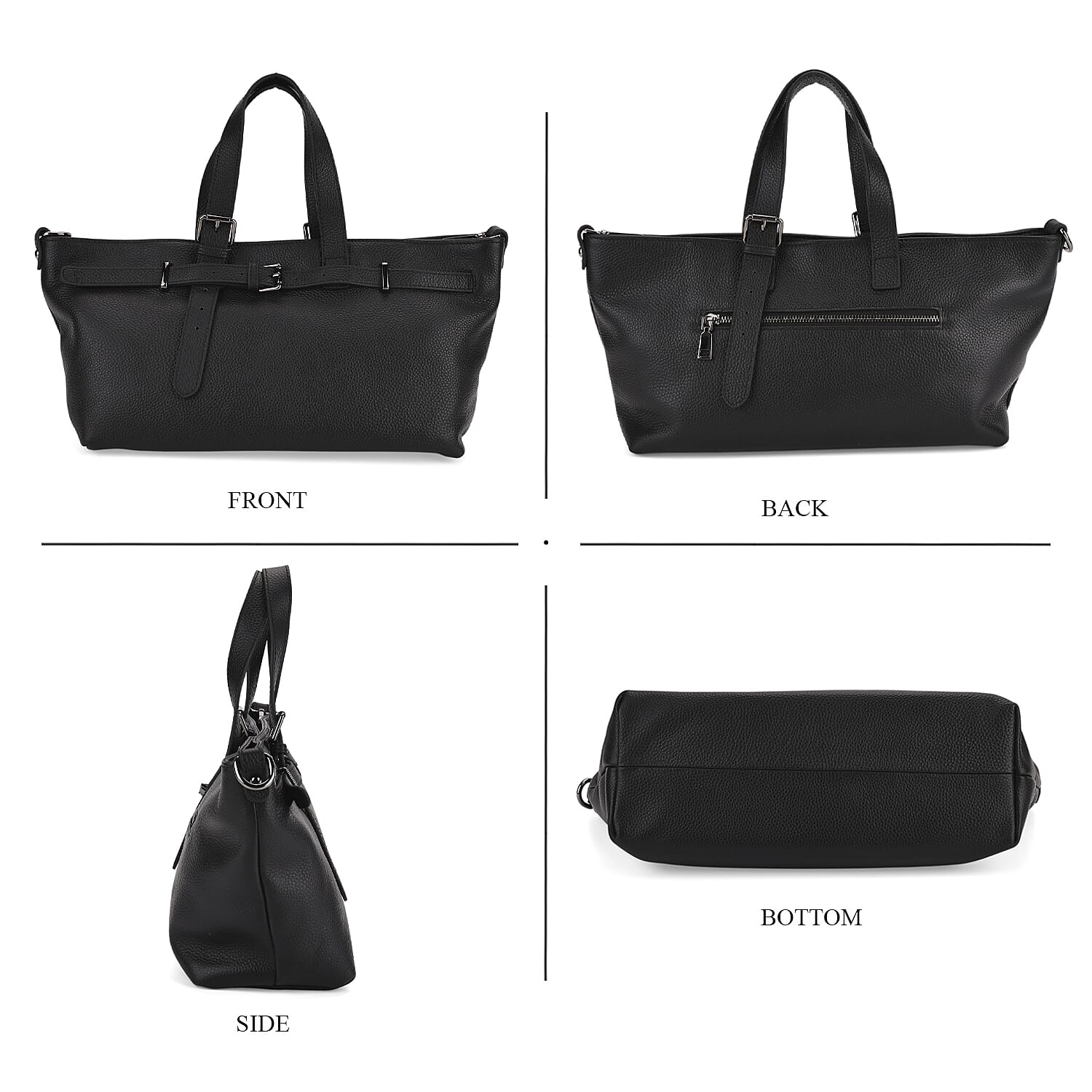 Vicenza 2025 Autumn-Winter Collection - Genuine Leather Belt-detail Crossbody Bag with Detachable Shoulder Strap - Black