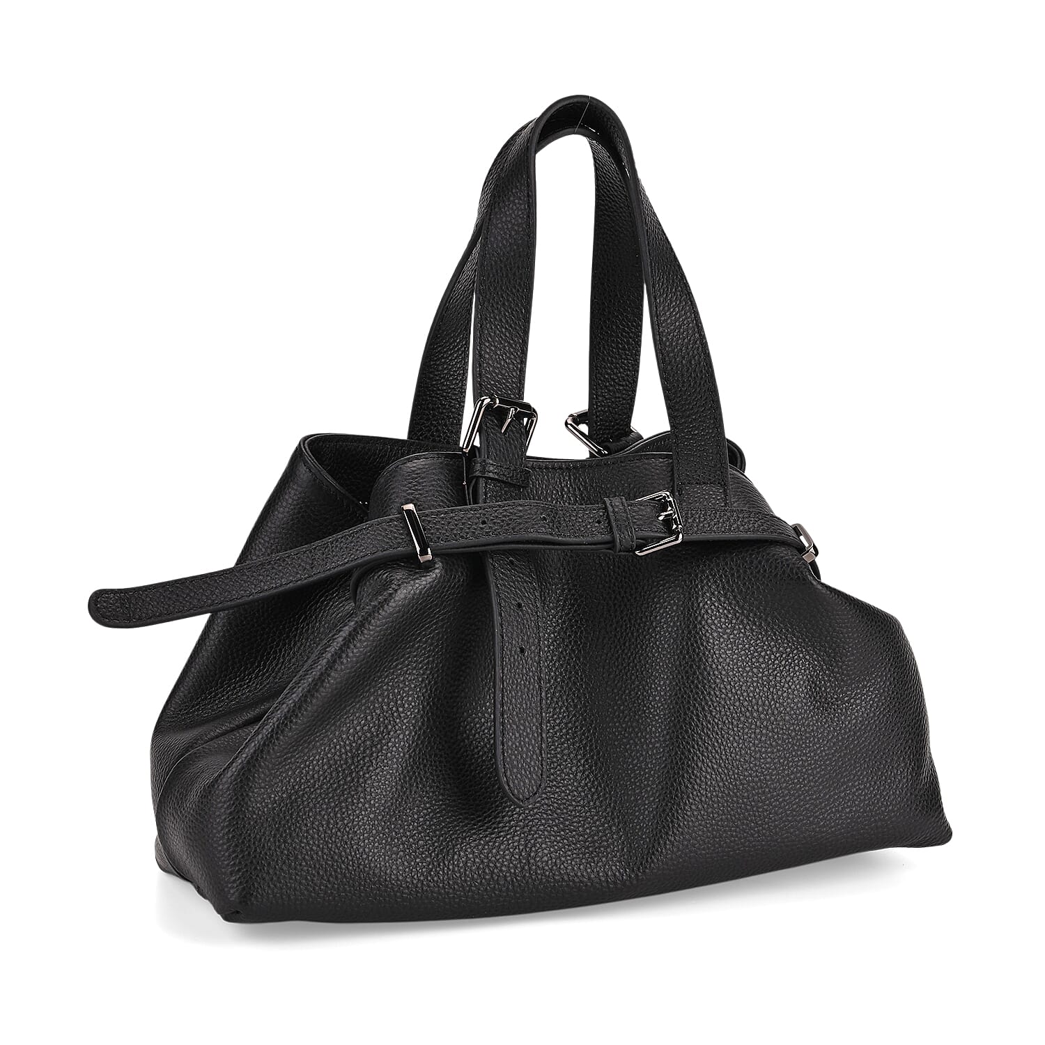 Vicenza 2025 Autumn-Winter Collection - Genuine Leather Belt-detail Crossbody Bag with Detachable Shoulder Strap - Black