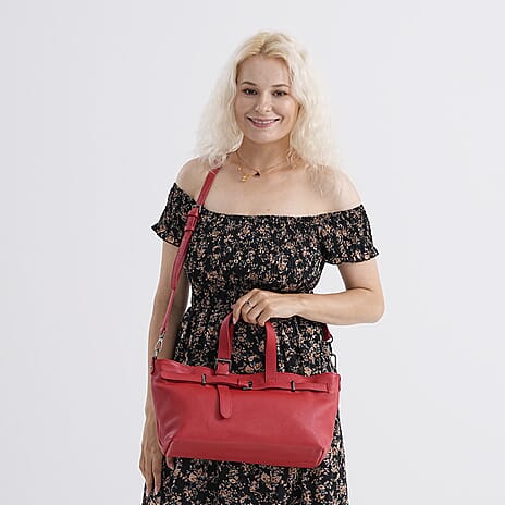 Vicenza 2025 Autumn-Winter Collection - Genuine Leather Belt-detail Crossbody Bag with Detachable Shoulder Strap - Red