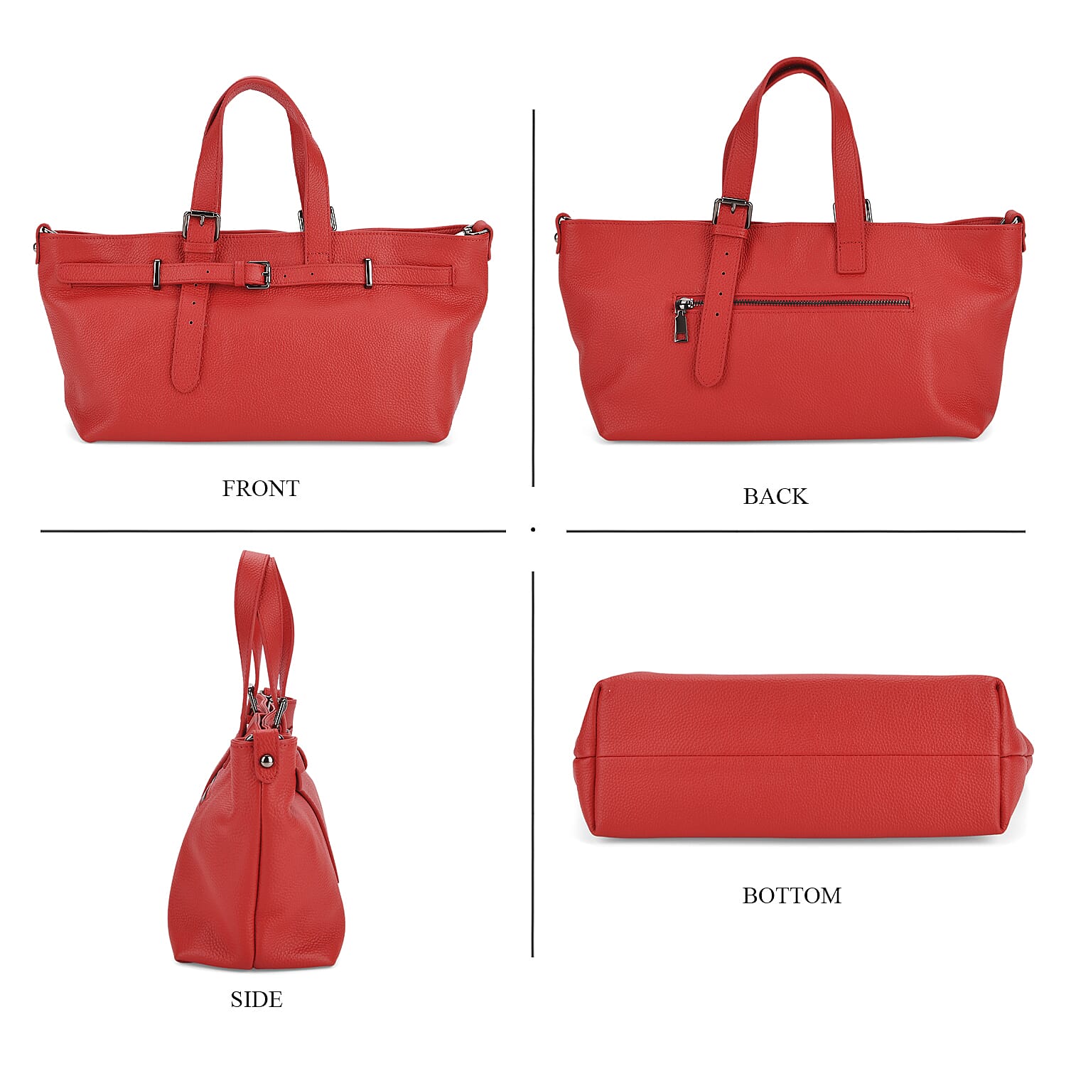 Vicenza 2025 Autumn-Winter Collection - Genuine Leather Belt-detail Crossbody Bag with Detachable Shoulder Strap - Red