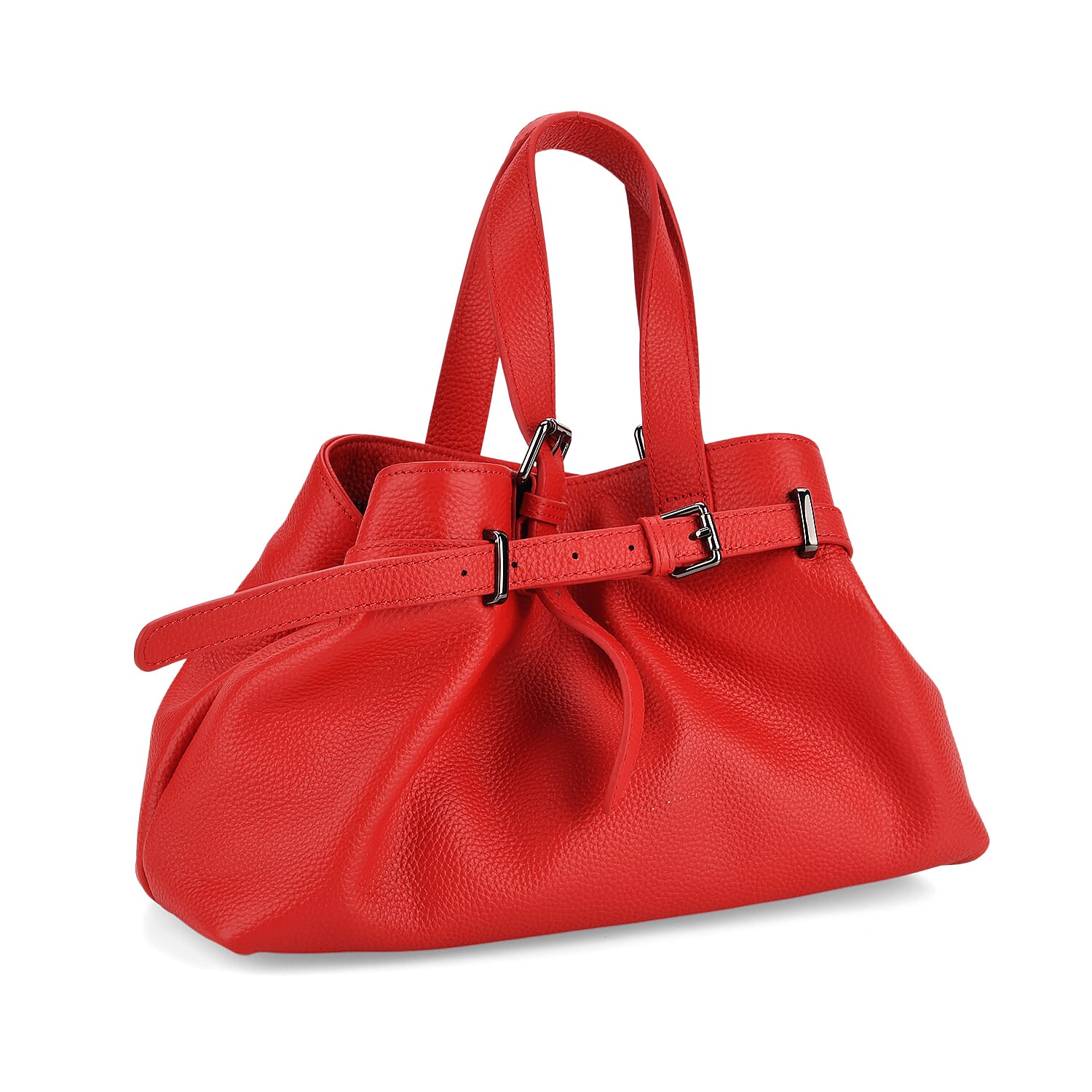 Vicenza 2025 Autumn-Winter Collection - Genuine Leather Belt-detail Crossbody Bag with Detachable Shoulder Strap - Red