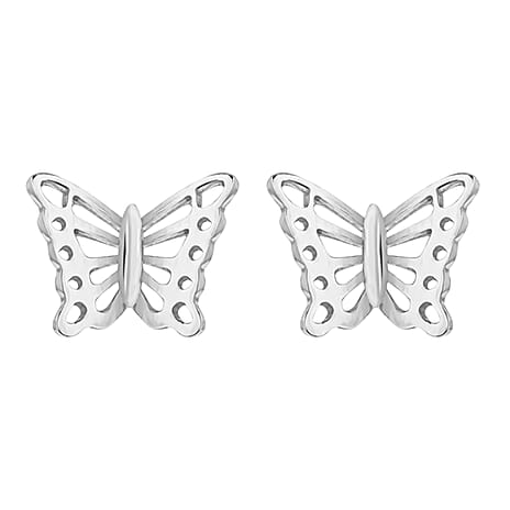 Close Out Deal - Filigree Butterfly Stud Earring with Push Back in Rhodium Overlay Sterling Silver
