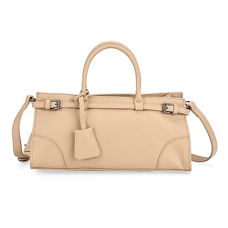 Genuine Leather Mini Handbag - Beige