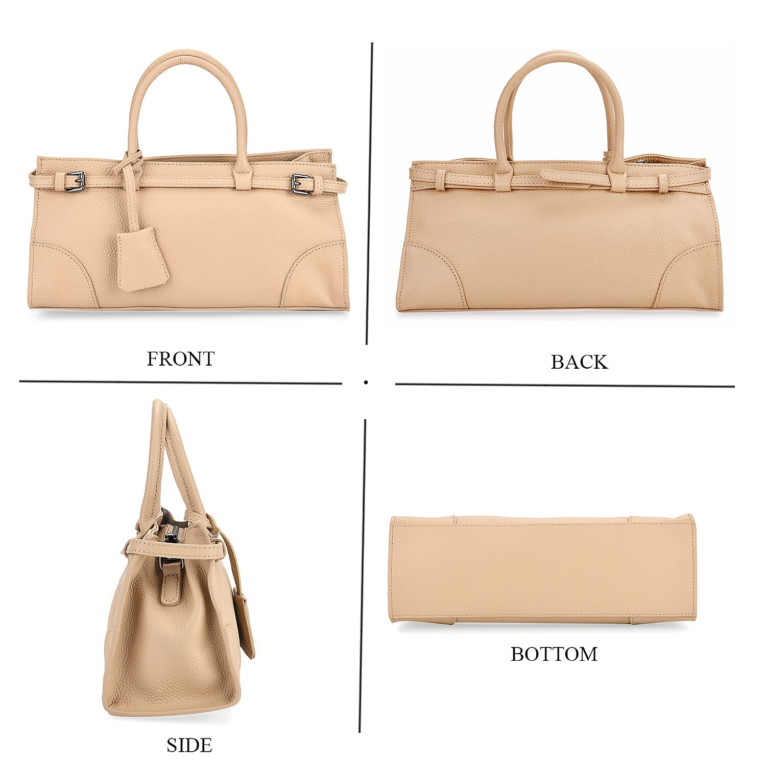 Genuine Leather Mini Handbag - Beige