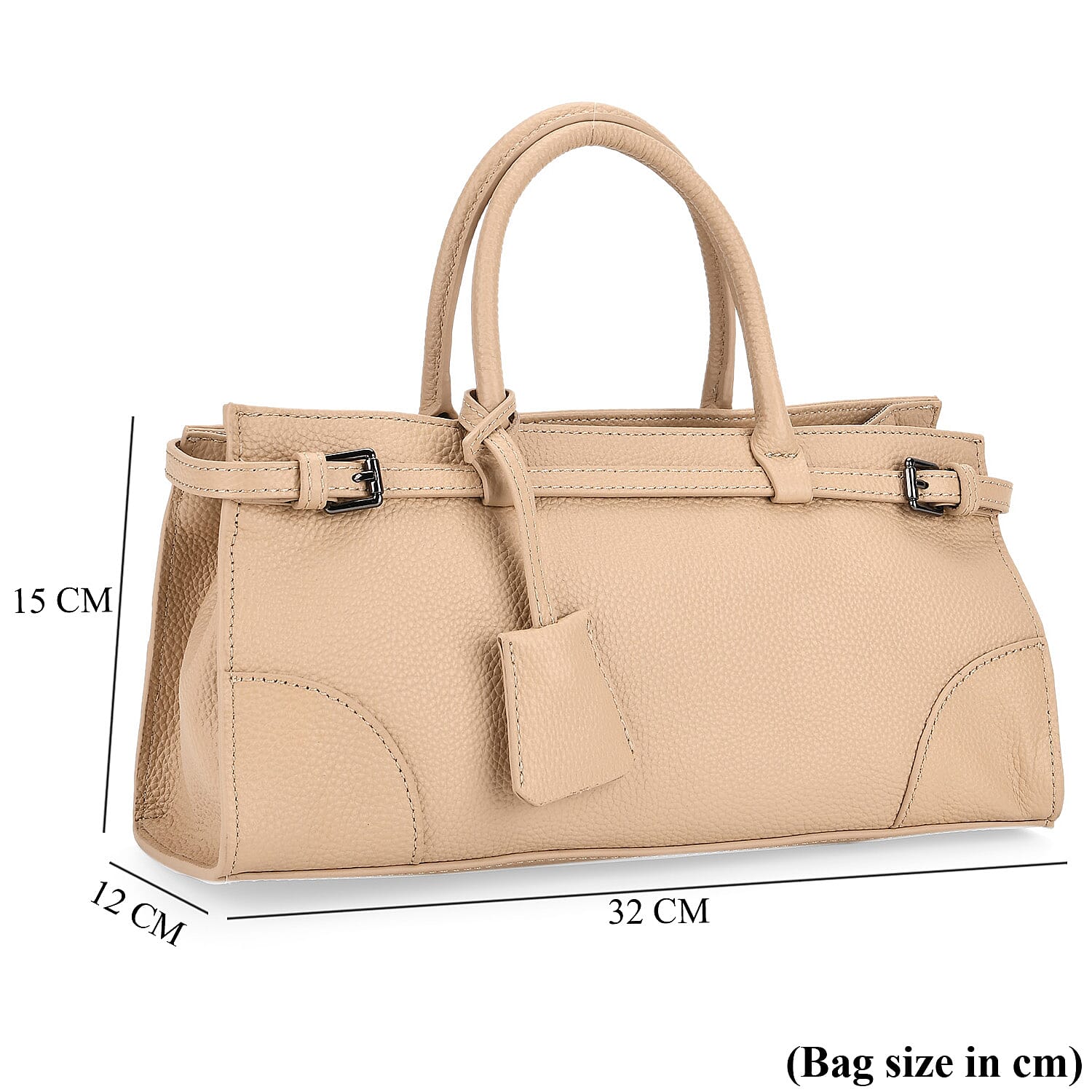 Genuine Leather Mini Handbag - Beige
