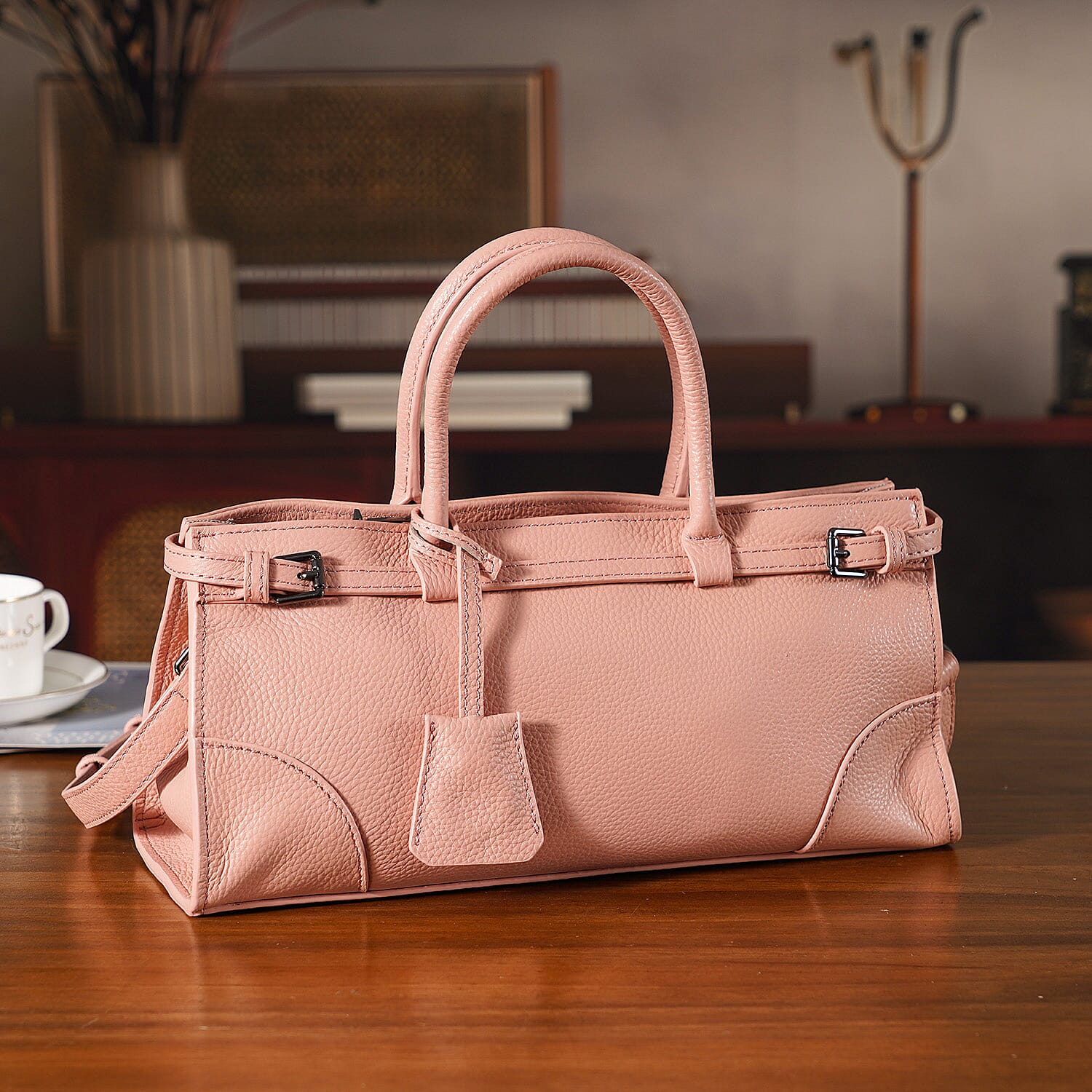 Genuine Leather Mini Handbag - Pink